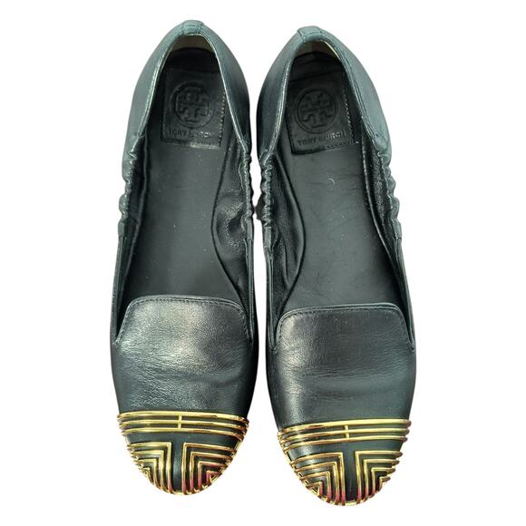 Tory Burch Charlee Loafer Ballet Flats Wmn's Sz 7.5 Black Leather Elastic Sides - Picture 14 of 14